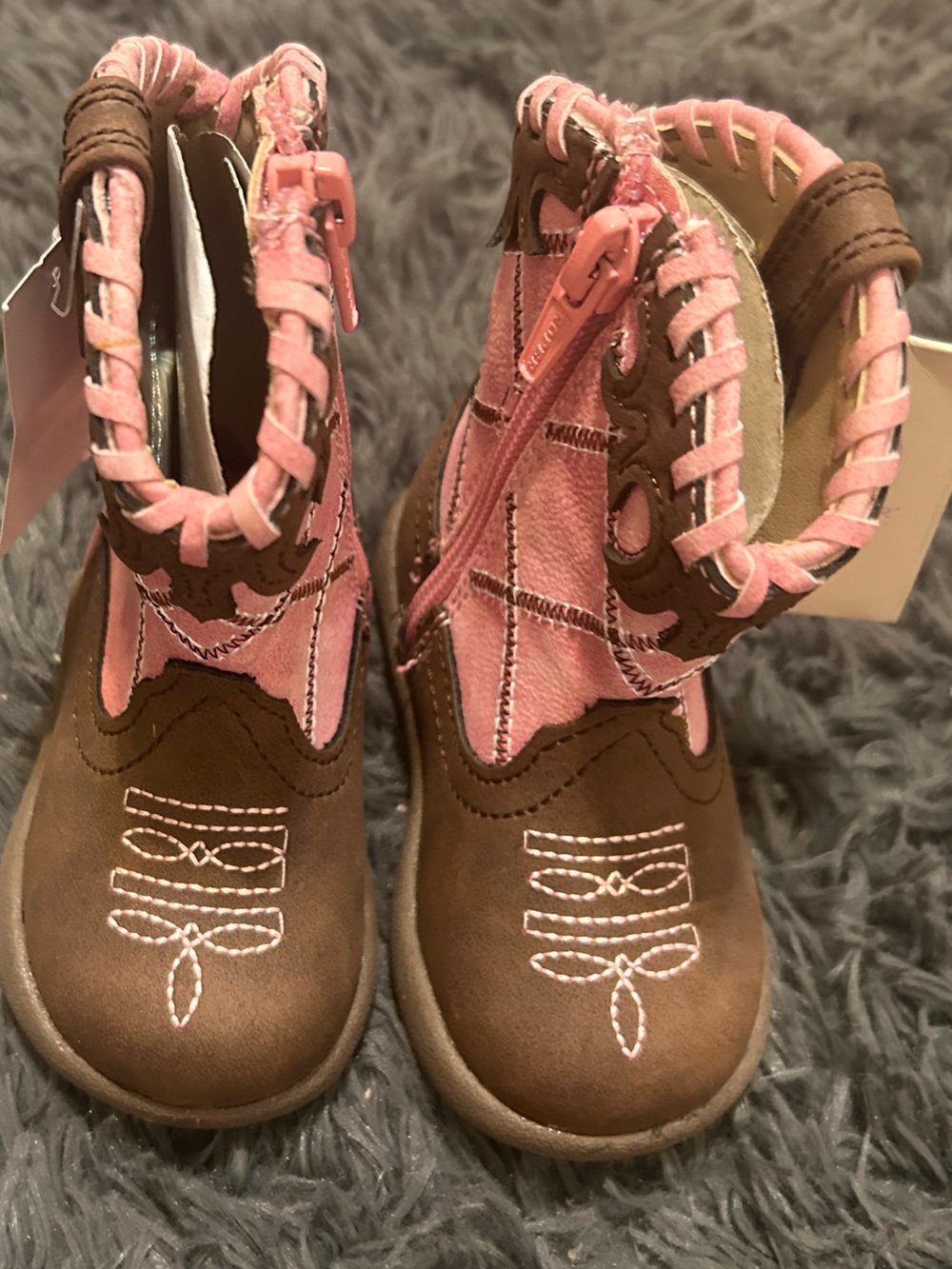 Baby Brown and Pink Western Cowboy Boots